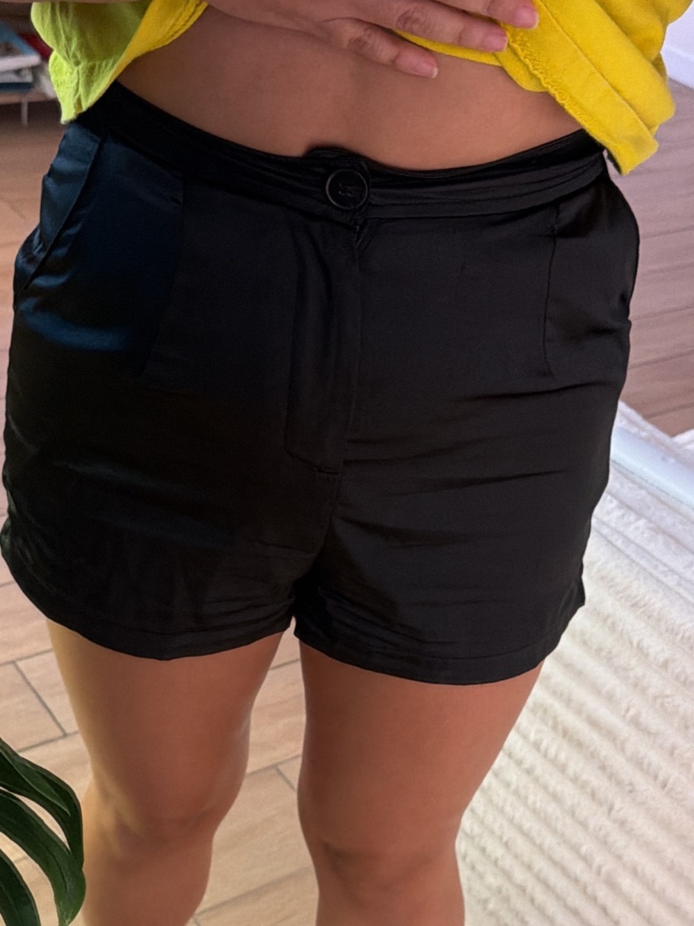 SHEIN Black Satin-Look High Waist Tailored Shorts
